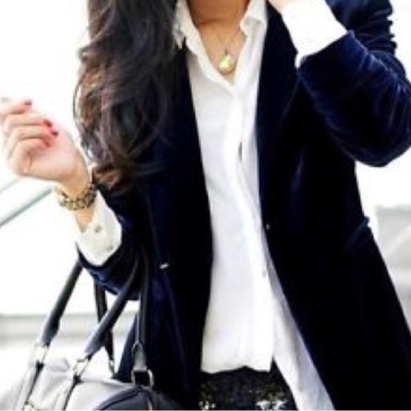 J. Crew Jackets & Blazers - J Crew Eden Navy Blue Velvet Peplum Ruffle Blazer 0 Y2K Office Goth 17306 Work